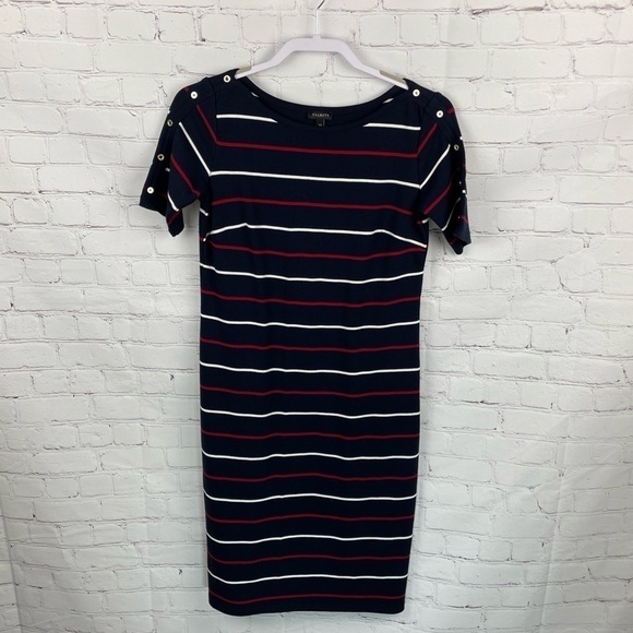 Talbots Short Sleeve Tee Shirt Dress Red White Blue Stripe Below Knee XS - Picture 1 of 9